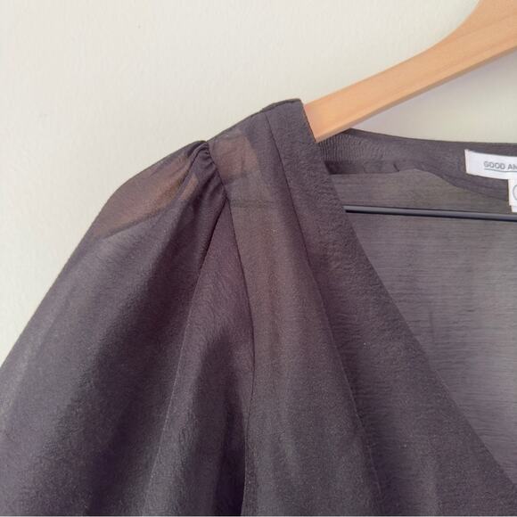 Good American Sheer Tulle Crepe Dress Overlay Button Down Puff Long Sleeve Black - Picture 5 of 12